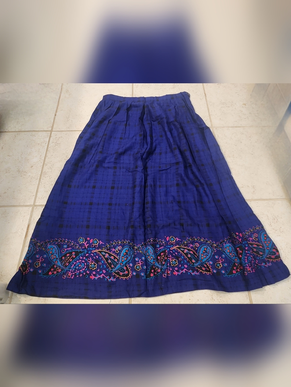 Vtg GG Option Blue Paisley Maxi Skirt Size 16 Plaid 32" Waist Large #NN1354